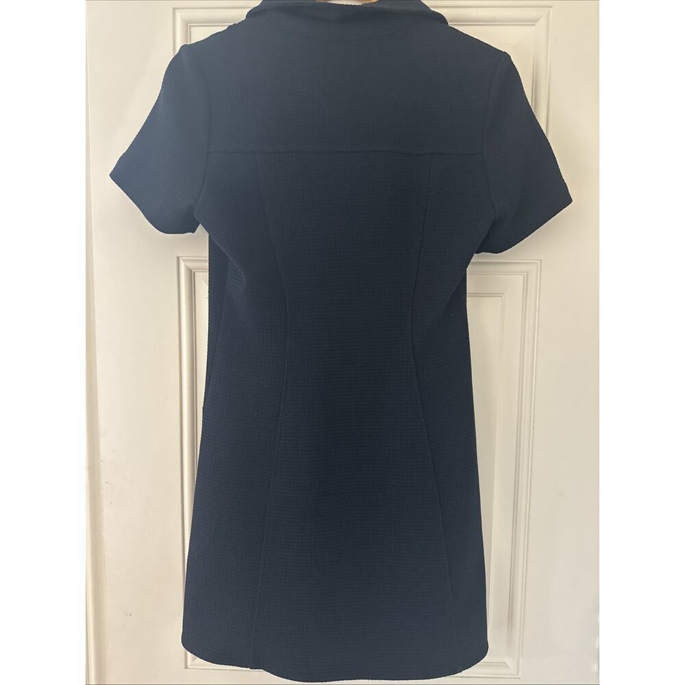Zara Navy Blue Knit Shortsleeve A Line Collared Mini Dress XS Preppy Classic - Picture 4 of 5